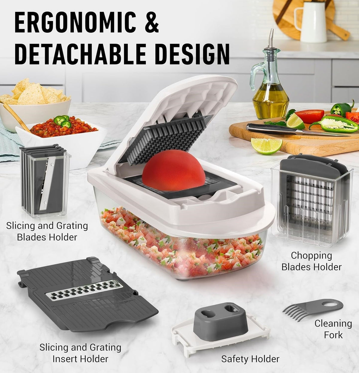 10-in-1 Vegetable Slicer - 8 Interchangeable Blades for Fast Prep