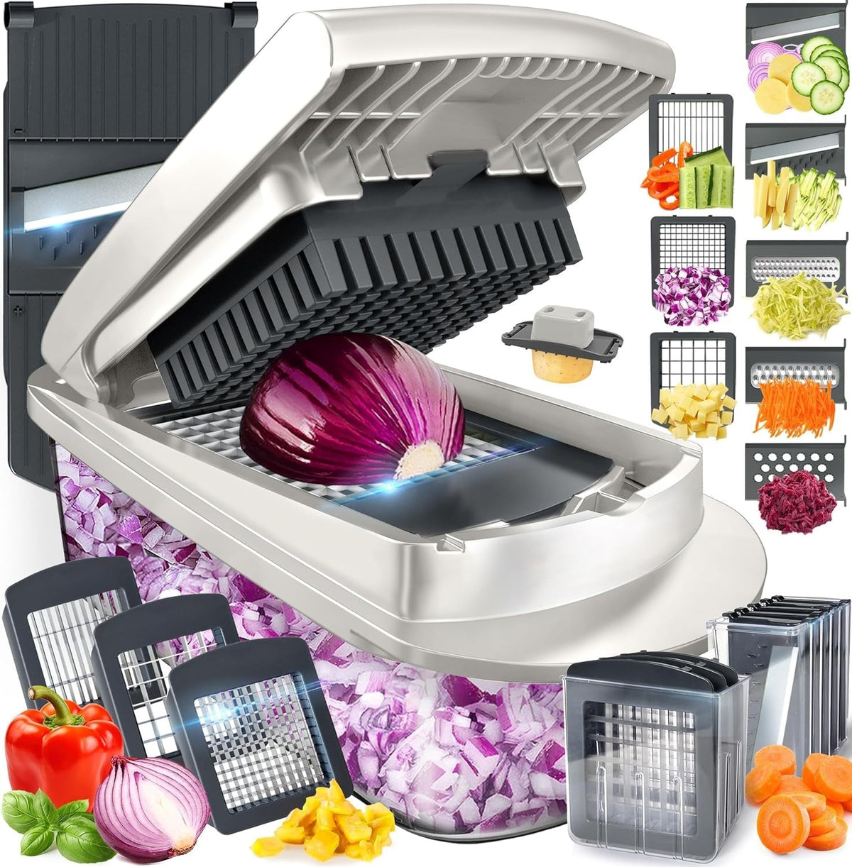 10-in-1 Vegetable Slicer - 8 Interchangeable Blades for Fast Prep