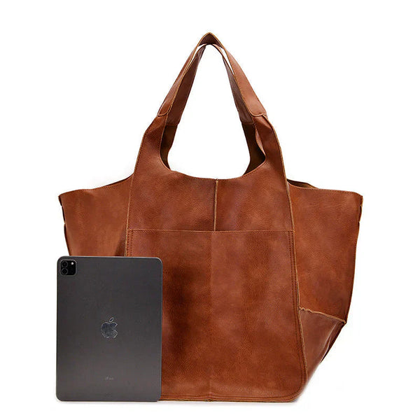 Oversized Vintage Leather Shoulder Bag - Everyday Carryall