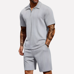 Men's 2-Piece Casual Set - Quarter-Zip Polo & Shorts