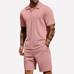 Men's 2-Piece Casual Set - Quarter-Zip Polo & Shorts
