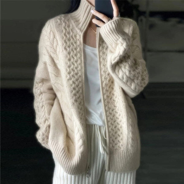 Cashmere Cardigan with High Neckline - Soft, Cozy Layering Piece