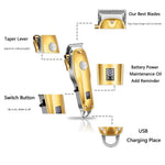 Pro Hair Clippers Set - Cordless Gold Fade Clipper Kit