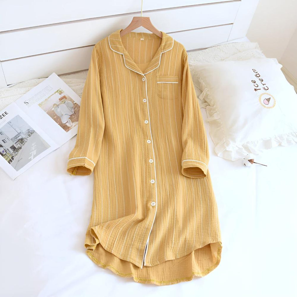 Women's Striped Cotton Gauze Nightgown - Breathable Summer Sleepwear