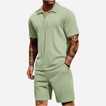Men's 2-Piece Casual Set - Quarter-Zip Polo & Shorts