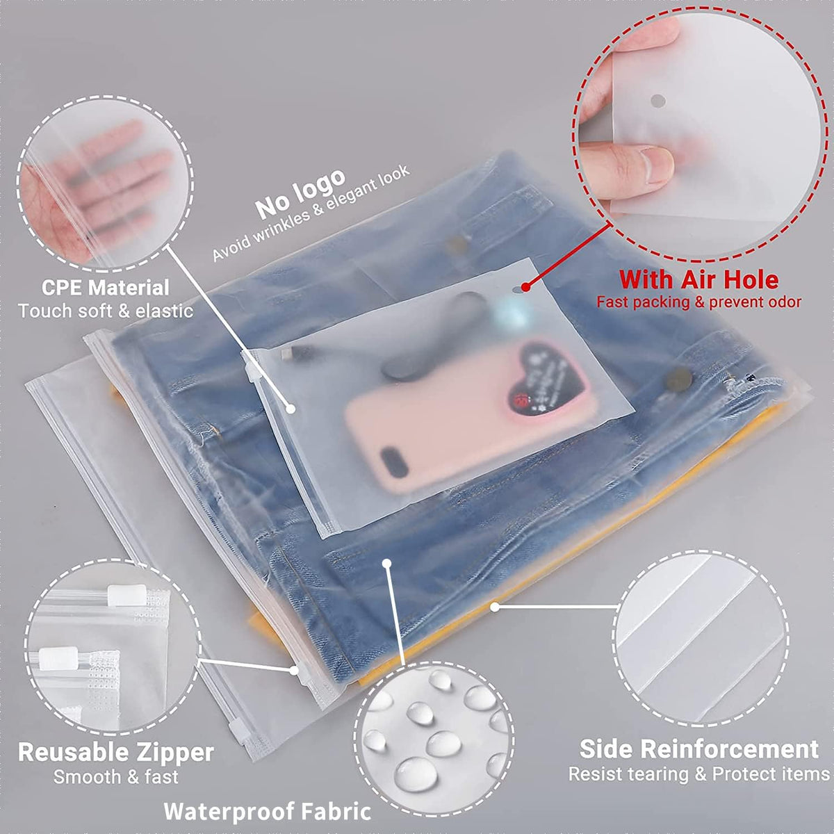 Frosted Zip Storage Bags Set - Dust-Free Garment & Closet Sleeves