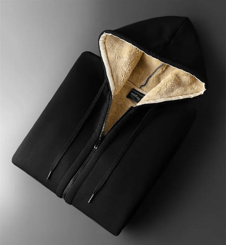 Plus-Size Lambskin Hooded Jacket - Insulated Winter Coat