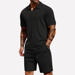 Men's 2-Piece Casual Set - Quarter-Zip Polo & Shorts