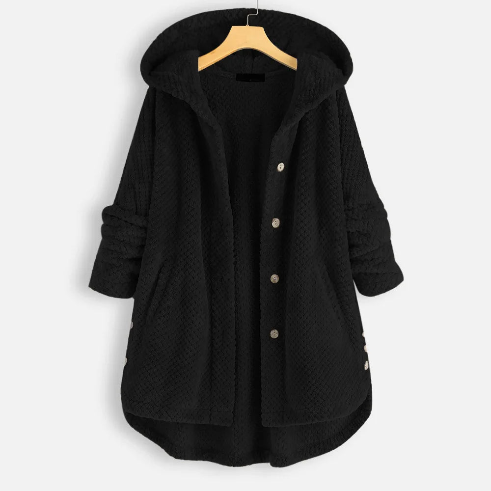 Velvet Chic Plus Size Winter Coat with Hood - Cozy Cold-Weather Style