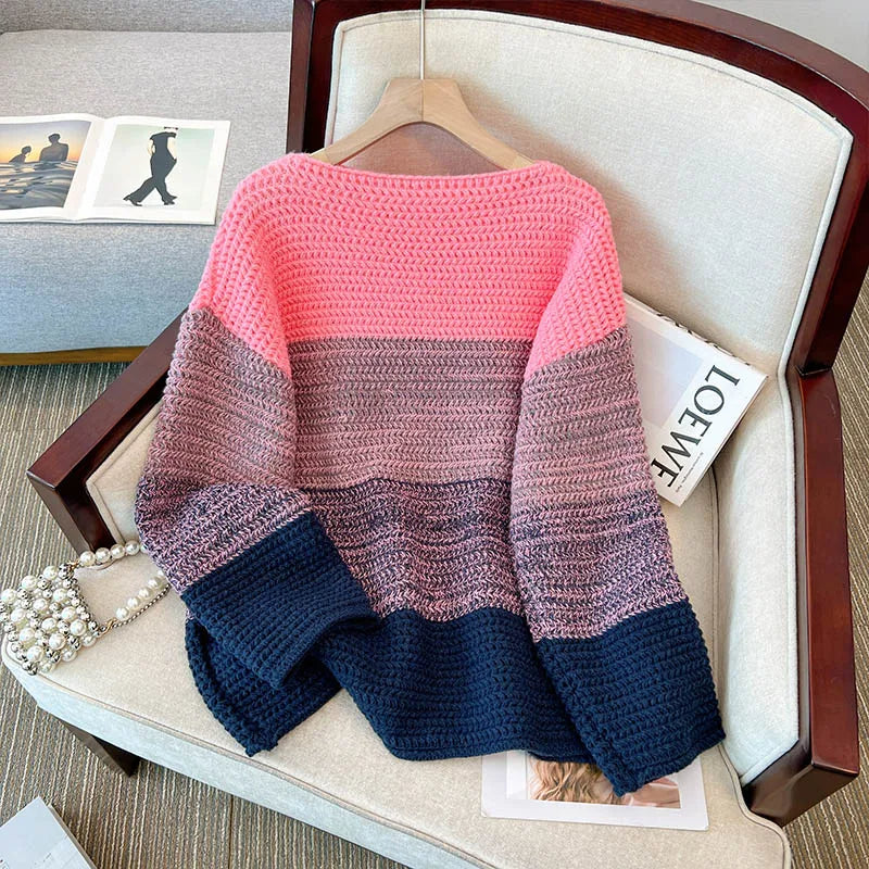 Cozy Plus Size Fall Sweater - Lounge-Style Color-Block Patchwork