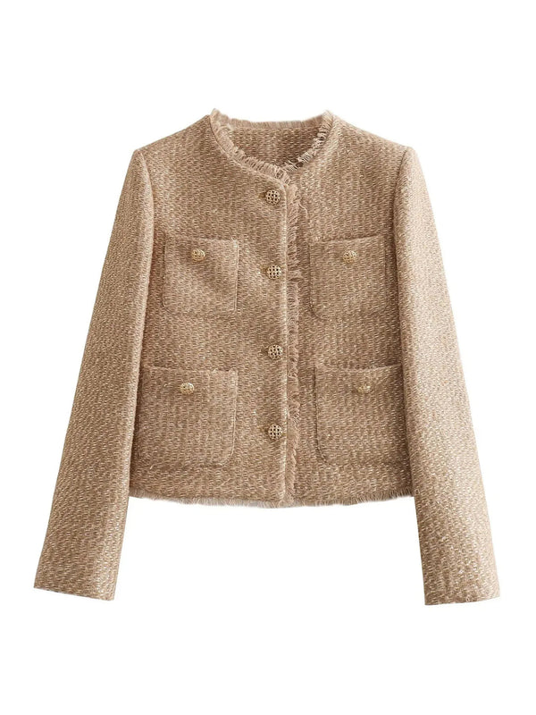 Women's Cropped Tweed Jacket - Timeless Sophistication, Modern Fit