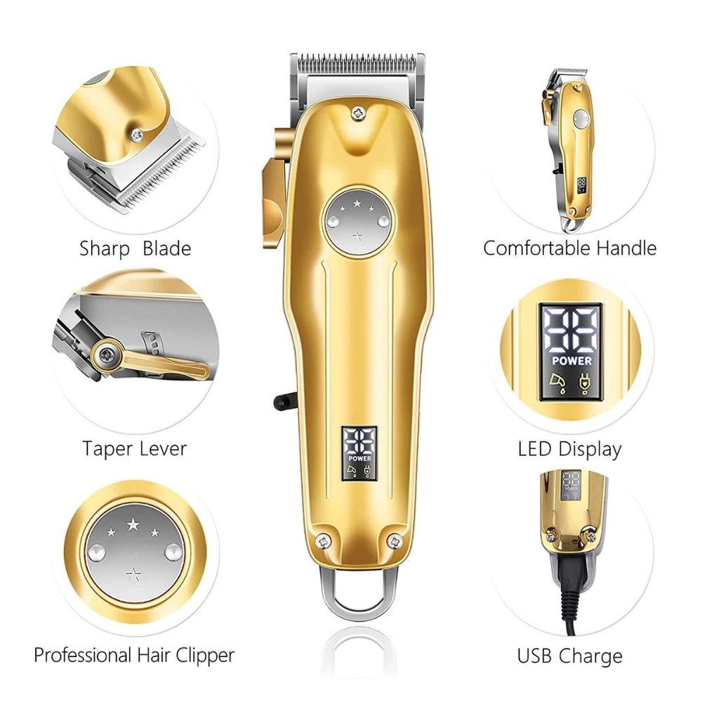 Pro Hair Clippers Set - Cordless Gold Fade Clipper Kit