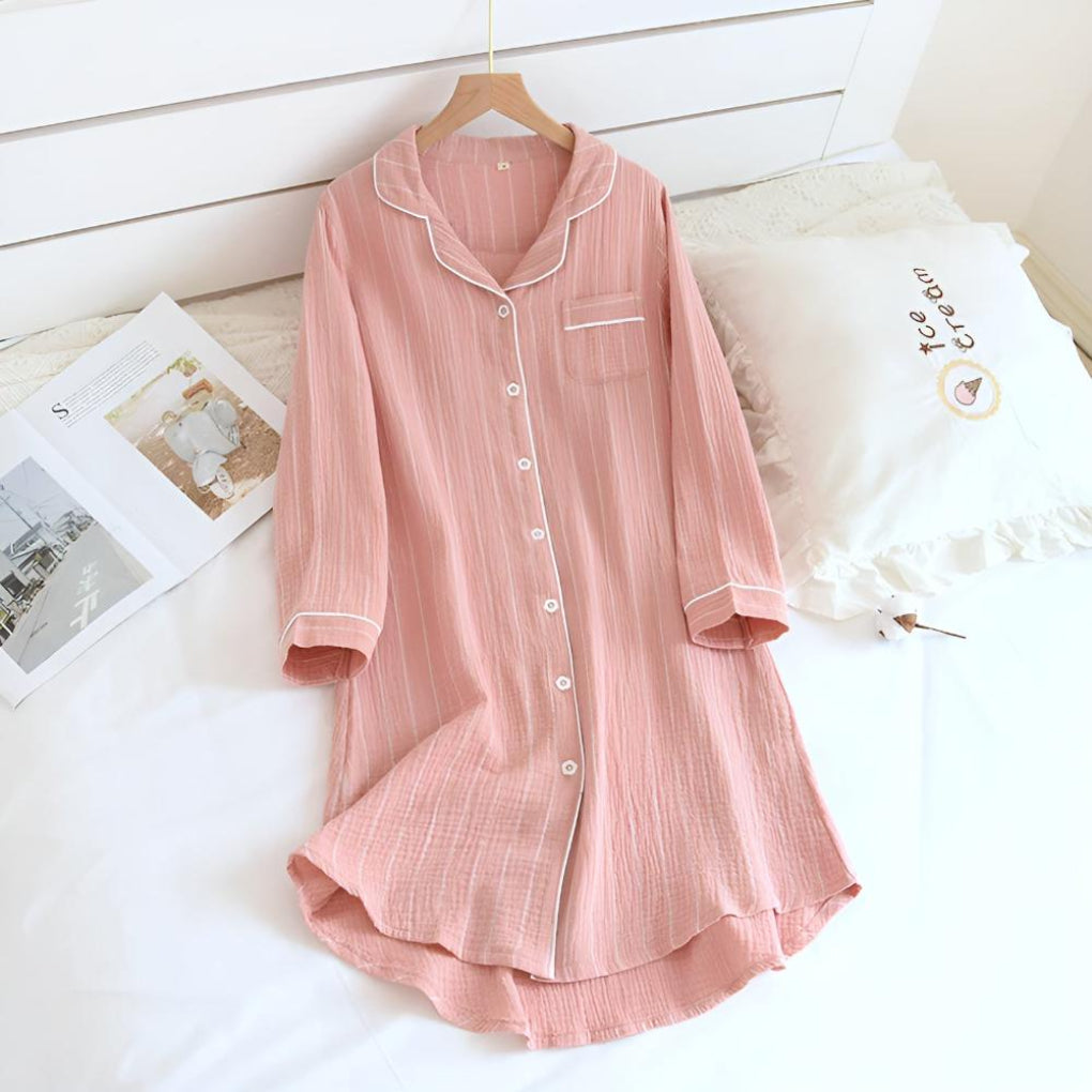 Women's Striped Cotton Gauze Nightgown - Breathable Summer Sleepwear