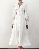 Satin V-Neck Maxi Dress - Elegant Flowing Silhouette
