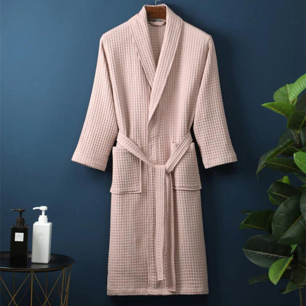 Waffle Cotton Terry Bathrobe - Lightweight Couple's Robe