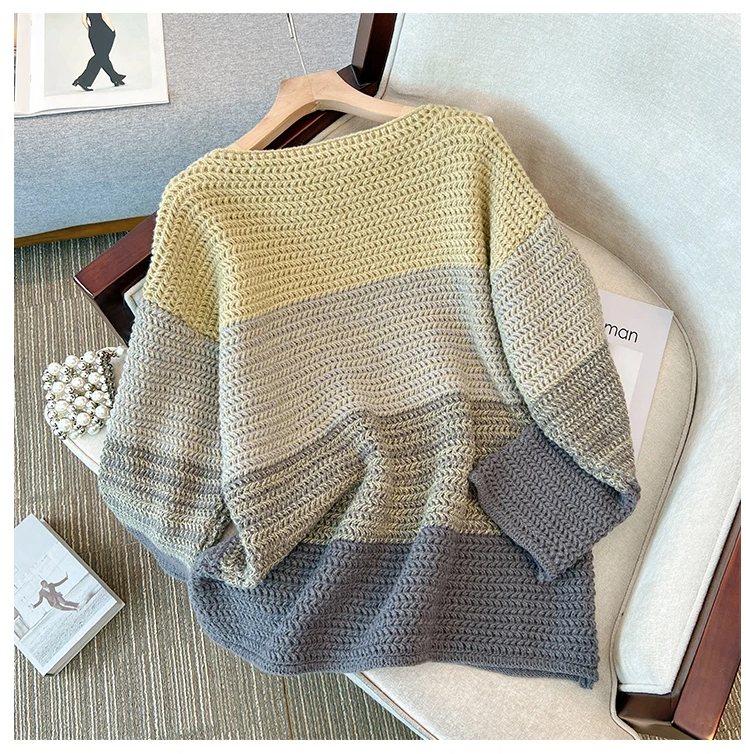 Cozy Plus Size Fall Sweater - Lounge-Style Color-Block Patchwork