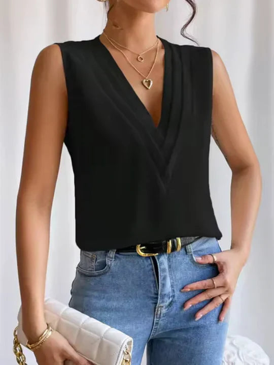 Women's Sleeveless V-Neck Top - Effortless Everyday Elegance