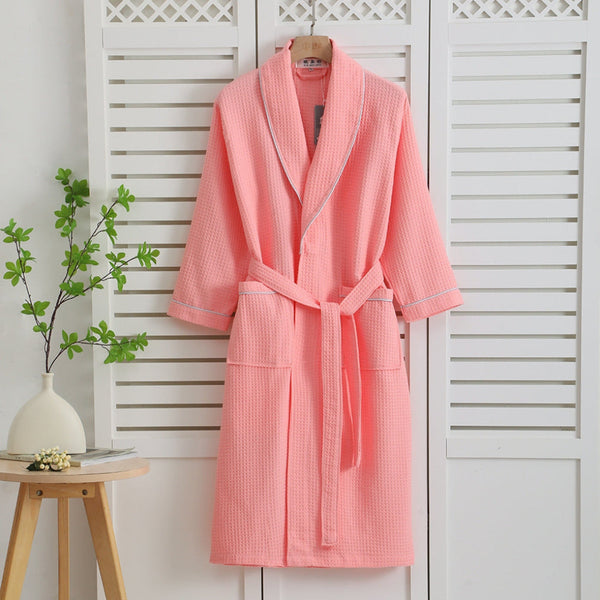 Kimono Cotton Waffle Bathrobe - Lightweight Couple's Robe