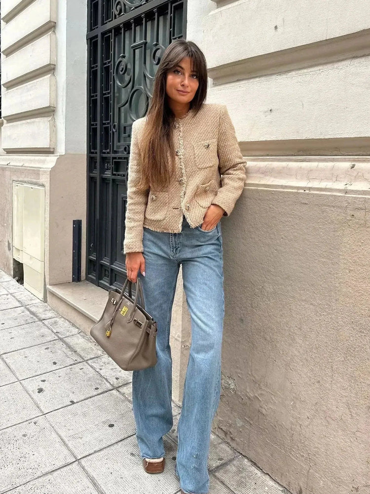 Women's Cropped Tweed Jacket - Timeless Sophistication, Modern Fit