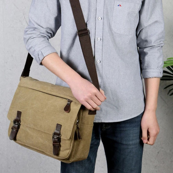 Men's Canvas Messenger Bag - Durable Satchel Sling Bag