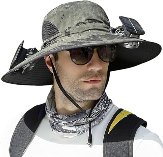 Solar Cooling Sun Hat for Men - Dual Fan Wide Brim