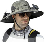 Solar Cooling Sun Hat for Men - Dual Fan Wide Brim