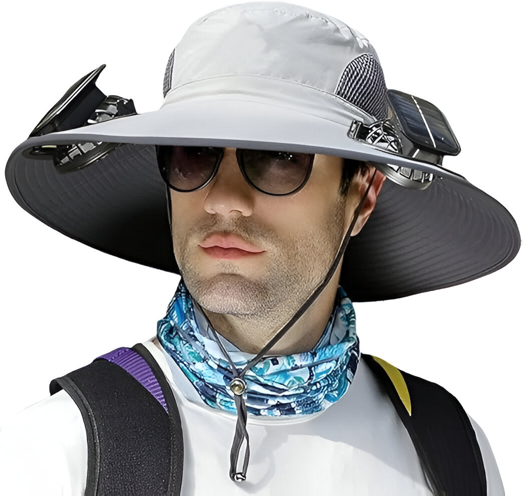 Solar Cooling Sun Hat for Men - Dual Fan Wide Brim