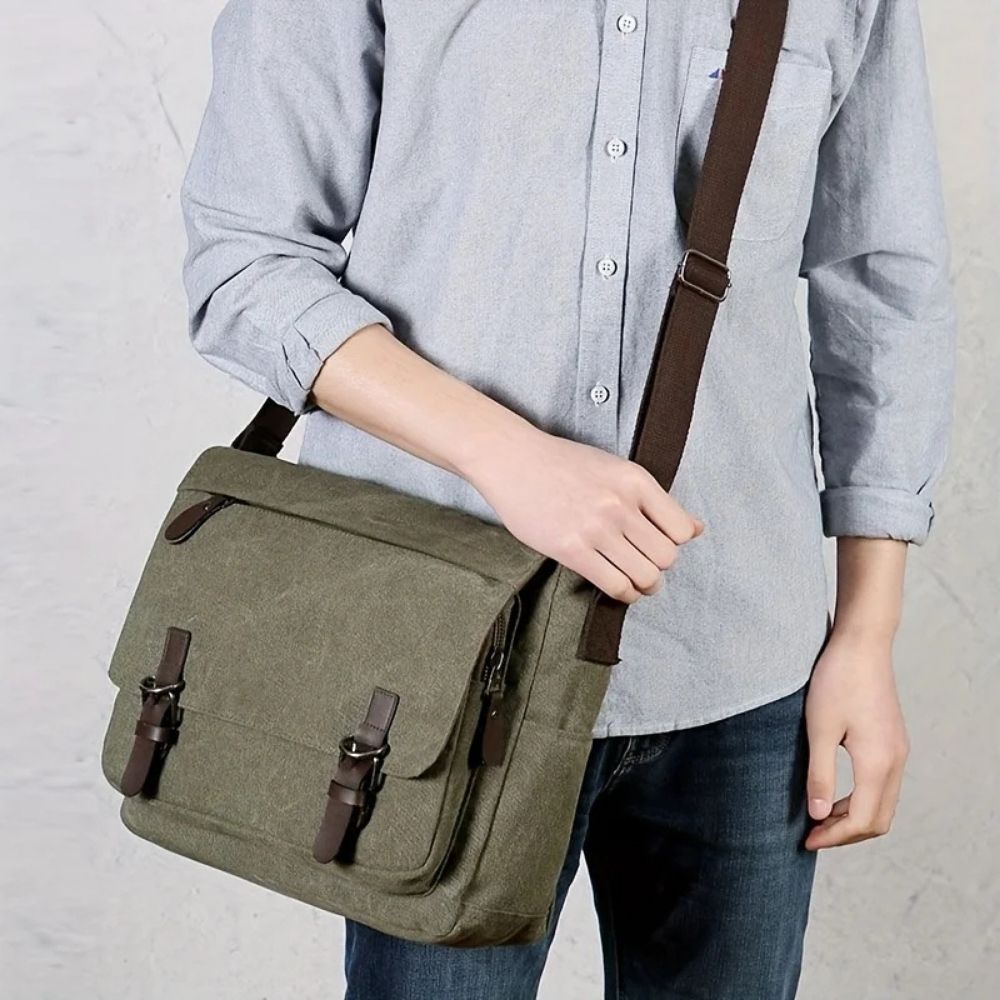 Men's Canvas Messenger Bag - Durable Satchel Sling Bag