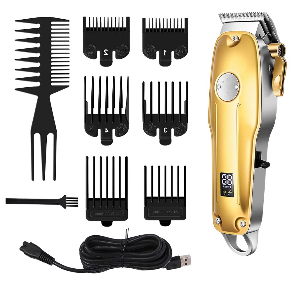 Pro Hair Clippers Set - Cordless Gold Fade Clipper Kit