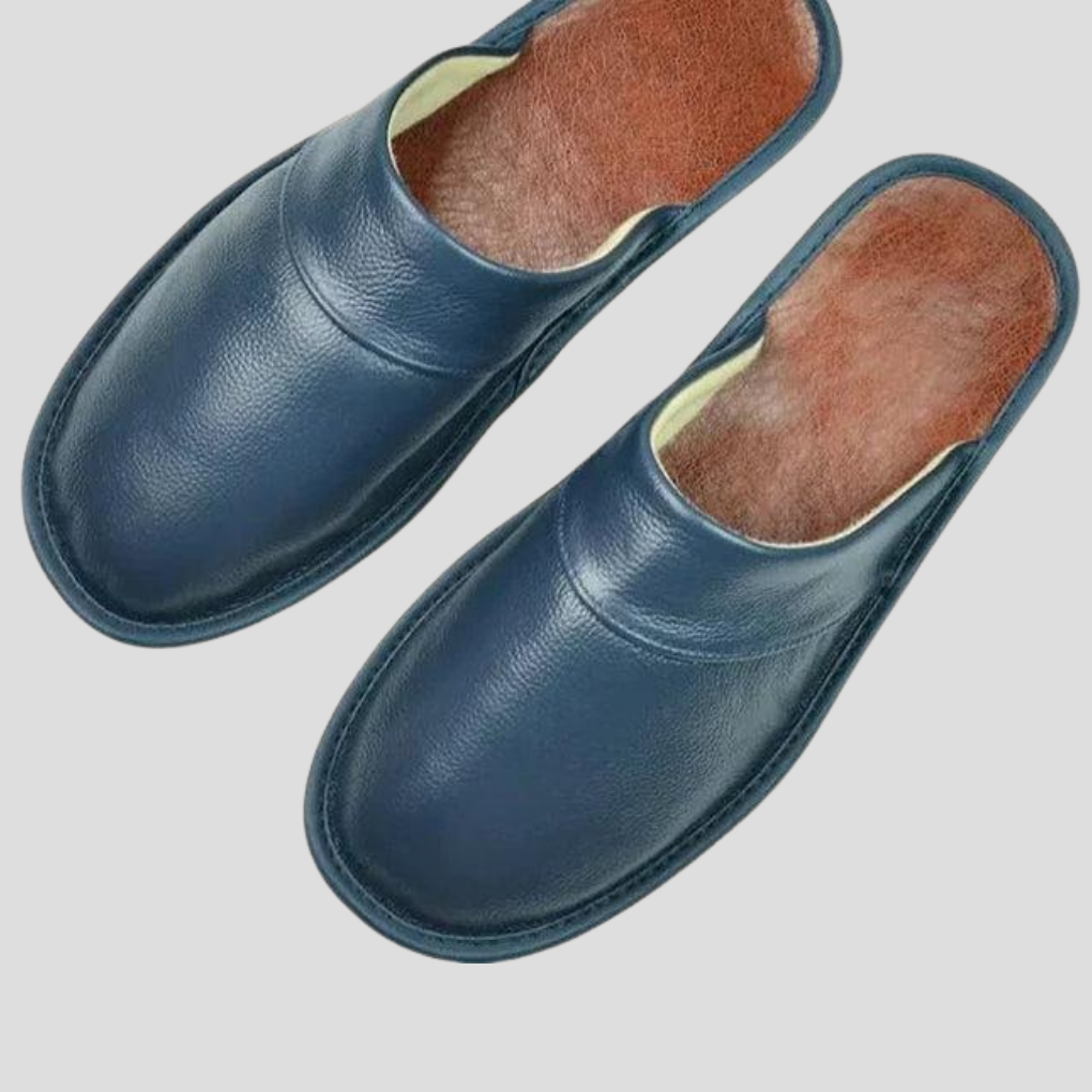 Men's Leather Slippers - Relaxed Comfort for Indoor Wear