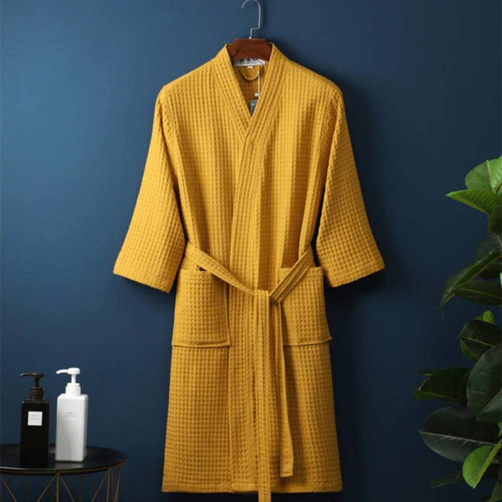 Waffle Cotton Terry Bathrobe - Lightweight Couple's Robe