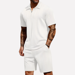 Men's 2-Piece Casual Set - Quarter-Zip Polo & Shorts