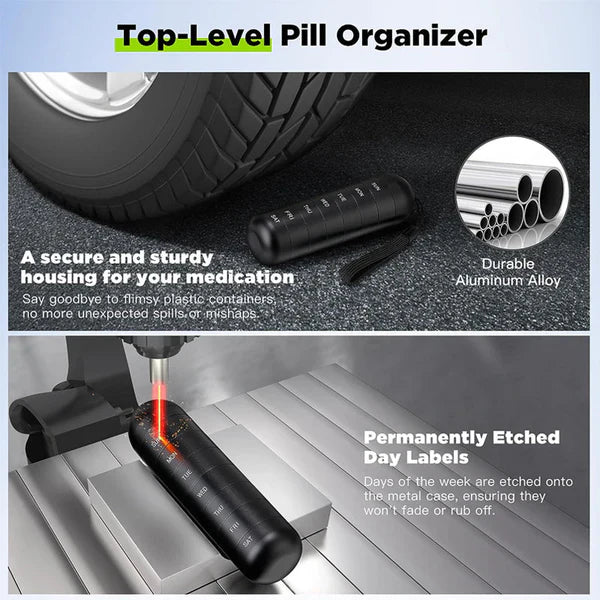 7-Day Aluminum Pill Organizer - Portable Travel Pill Box