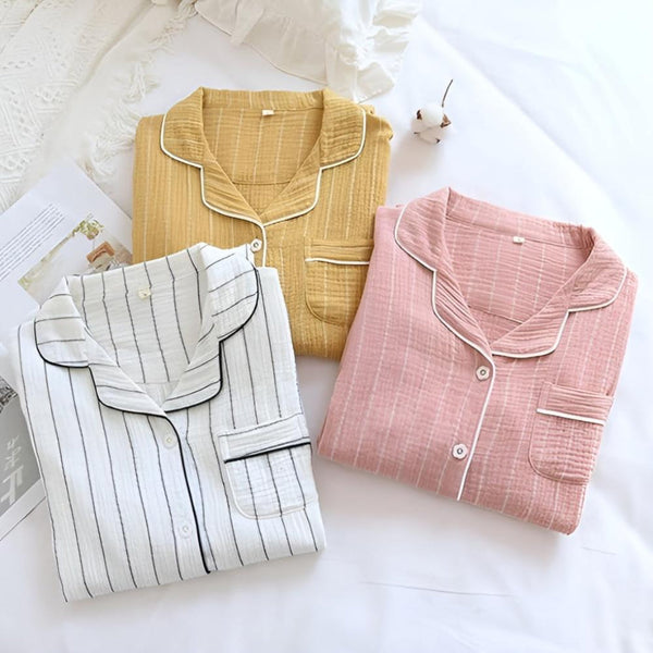 Women's Striped Cotton Gauze Nightgown - Breathable Summer Sleepwear
