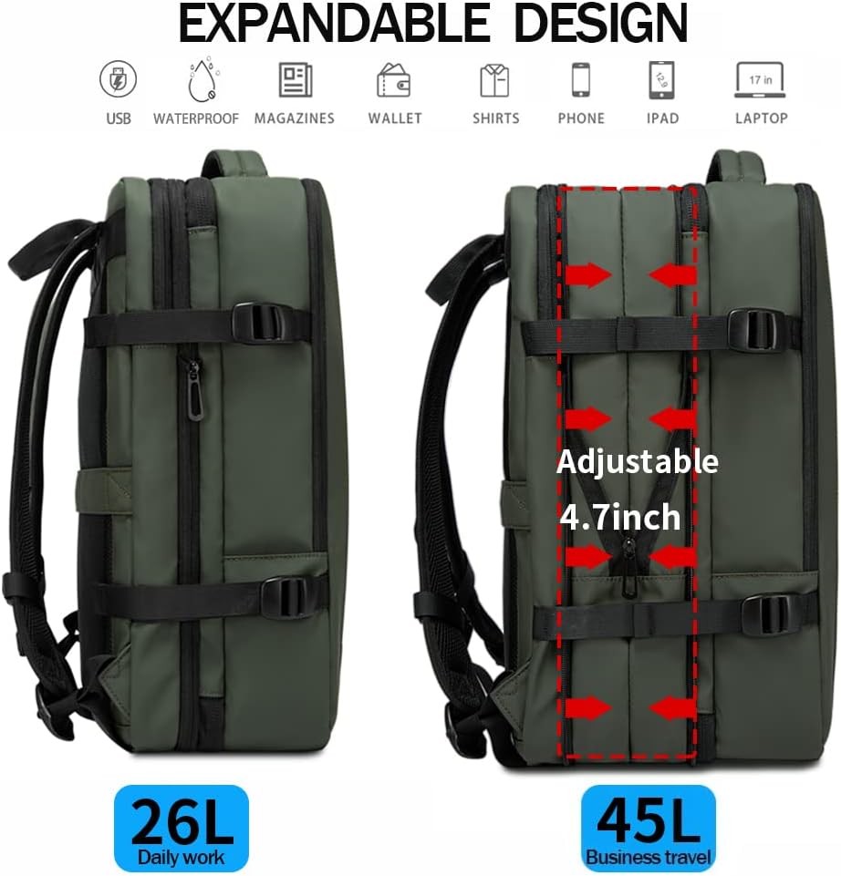 Expandable Travel Backpack - Laptop Sleeve & Duffle Carry