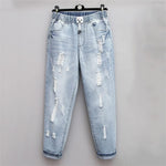 Plus Size Ripped High-Waisted Jeans - Edgy Fall Denim Style
