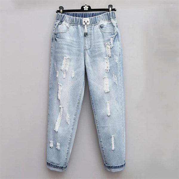 Plus Size Ripped High-Waisted Jeans - Edgy Fall Denim Style