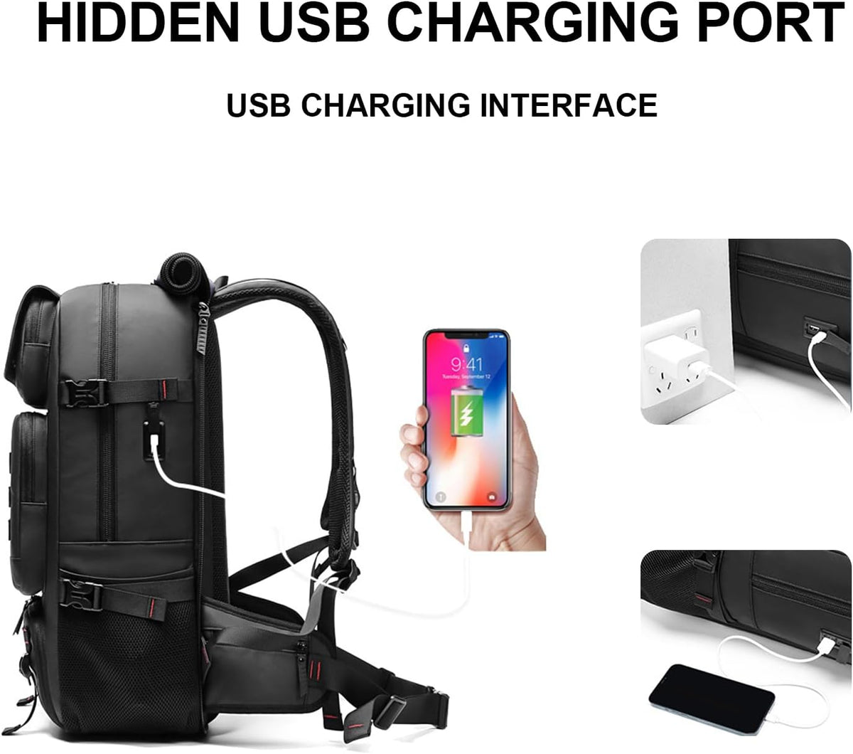 50L Waterproof Travel Backpack - Shoe Compartment & USB Port