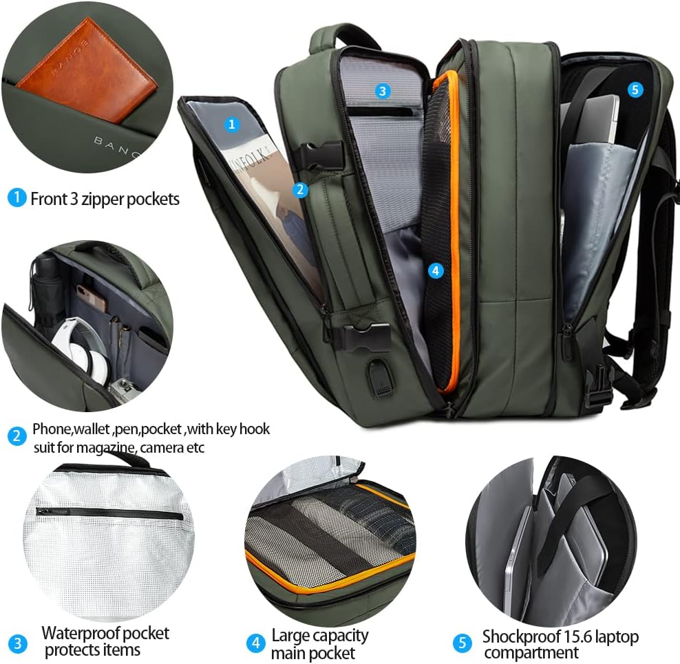 Expandable Travel Backpack - Laptop Sleeve & Duffle Carry