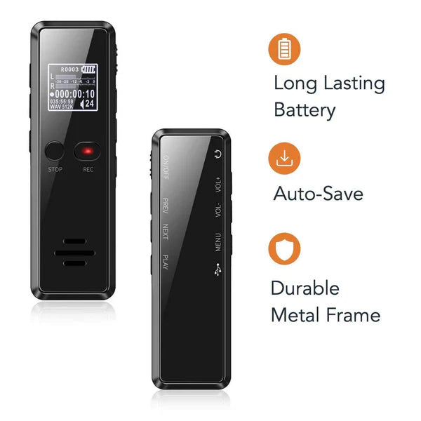 Digital Voice Recorder - Auto-Save Audio With Built-In Speaker