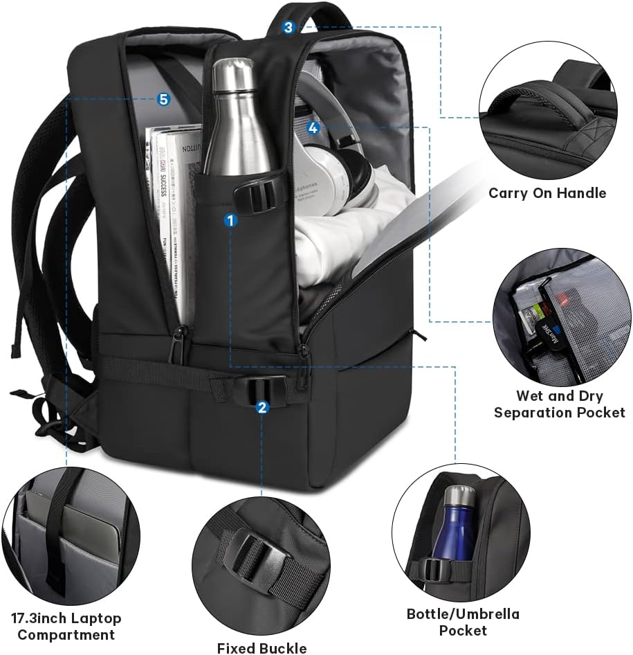 Expandable Travel Backpack - Laptop Sleeve & Duffle Carry