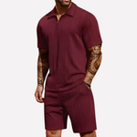 Men's 2-Piece Casual Set - Quarter-Zip Polo & Shorts