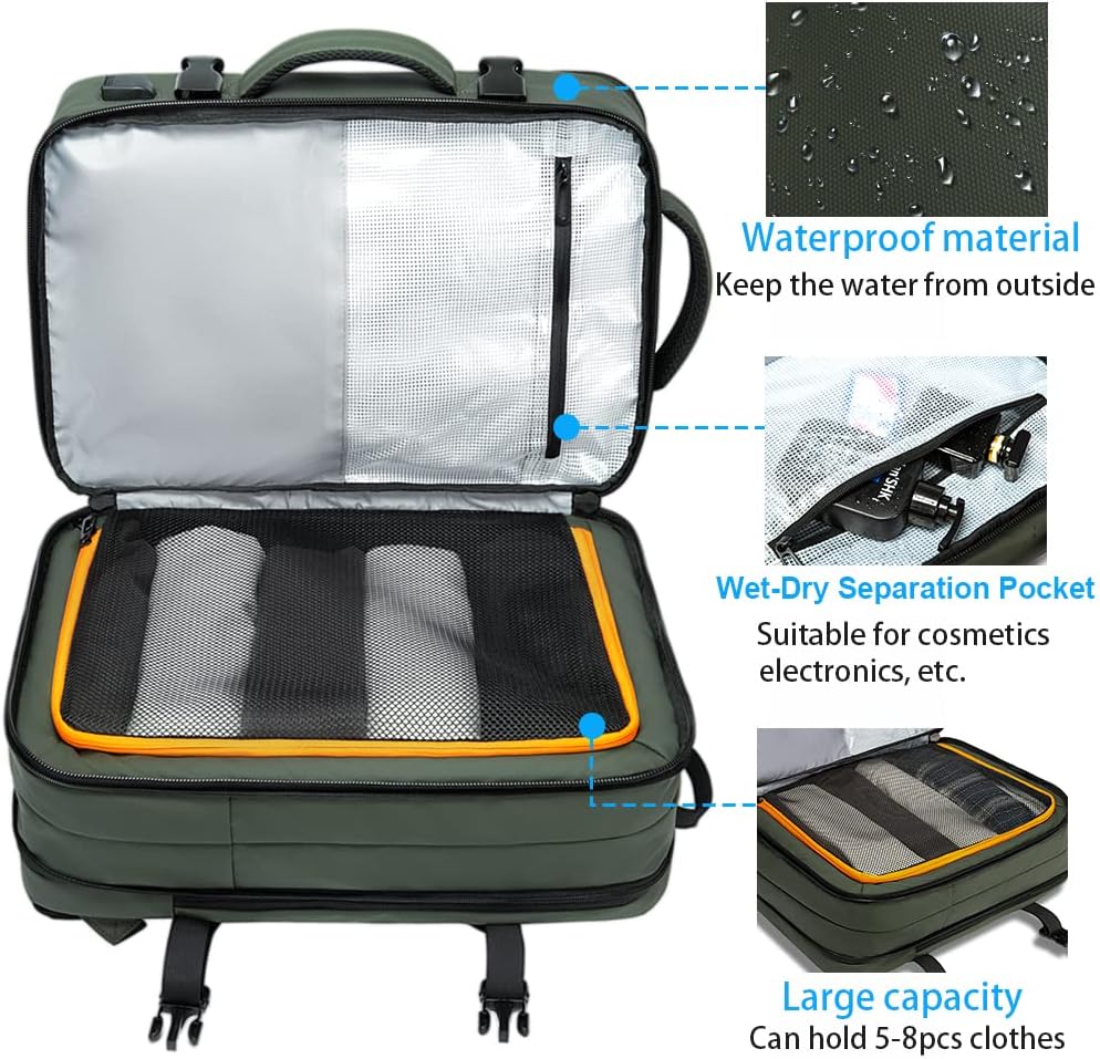 Expandable Travel Backpack - Laptop Sleeve & Duffle Carry