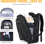 30L Rolling Laptop Backpack - 4-Wheel Water-Resistant Travel Bag