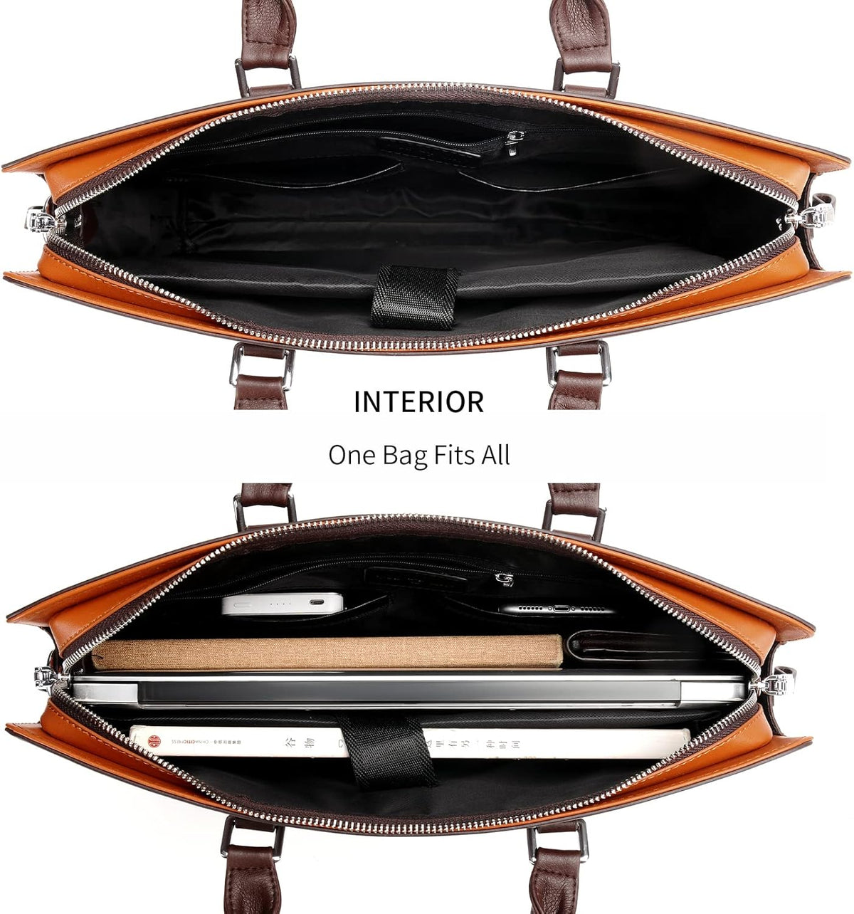 Genuine Leather Business Briefcase - Multi-Compartment Laptop Bag
