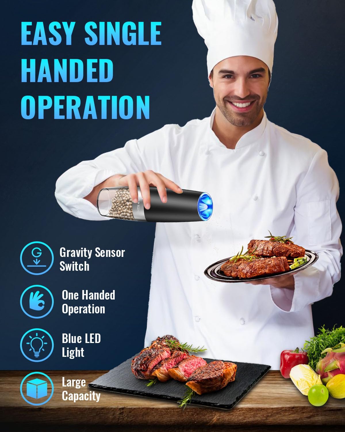 Electric Salt & Pepper Grinder - One-Hand Automatic Spice Mill