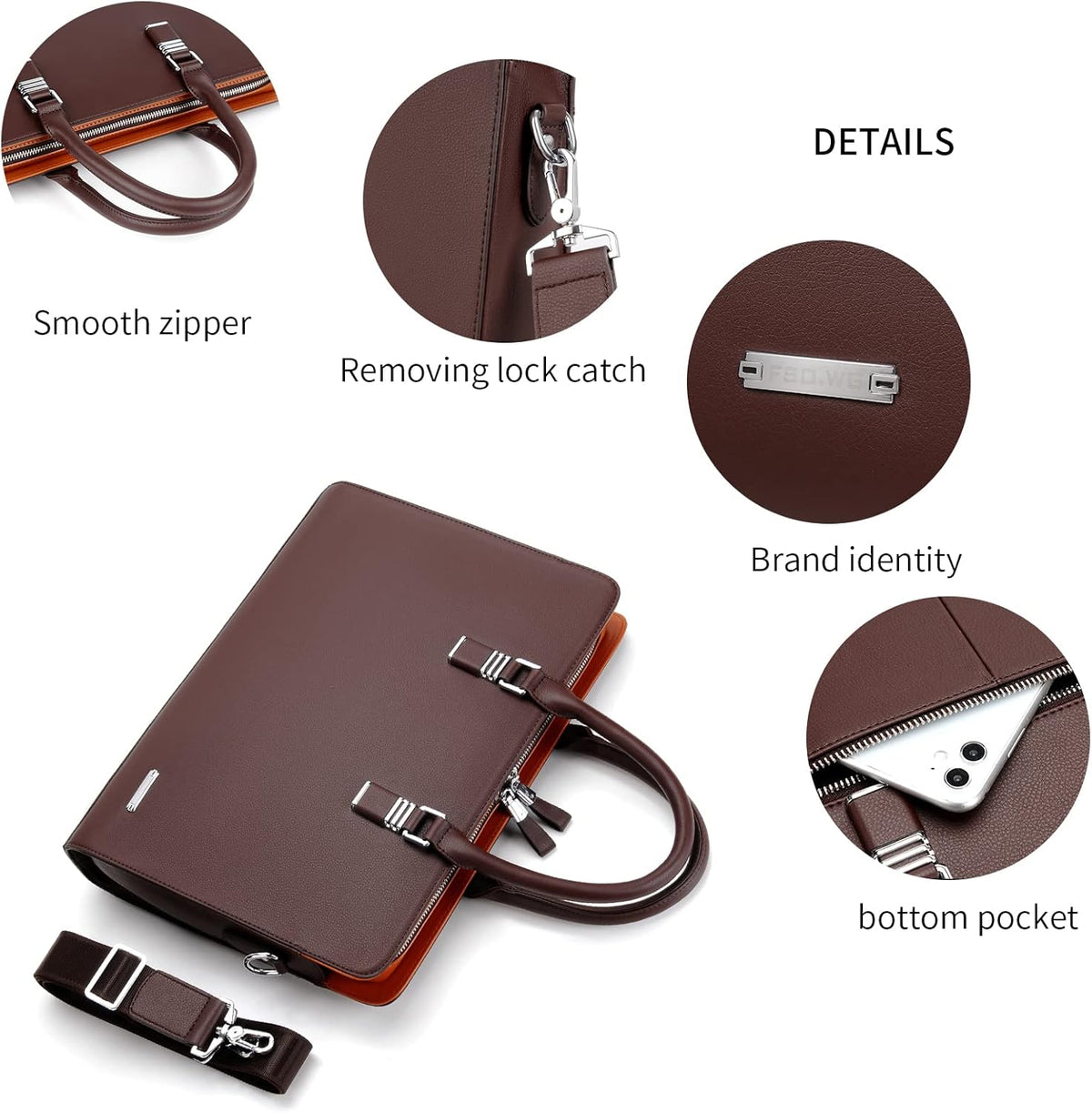 Genuine Leather Business Briefcase - Multi-Compartment Laptop Bag