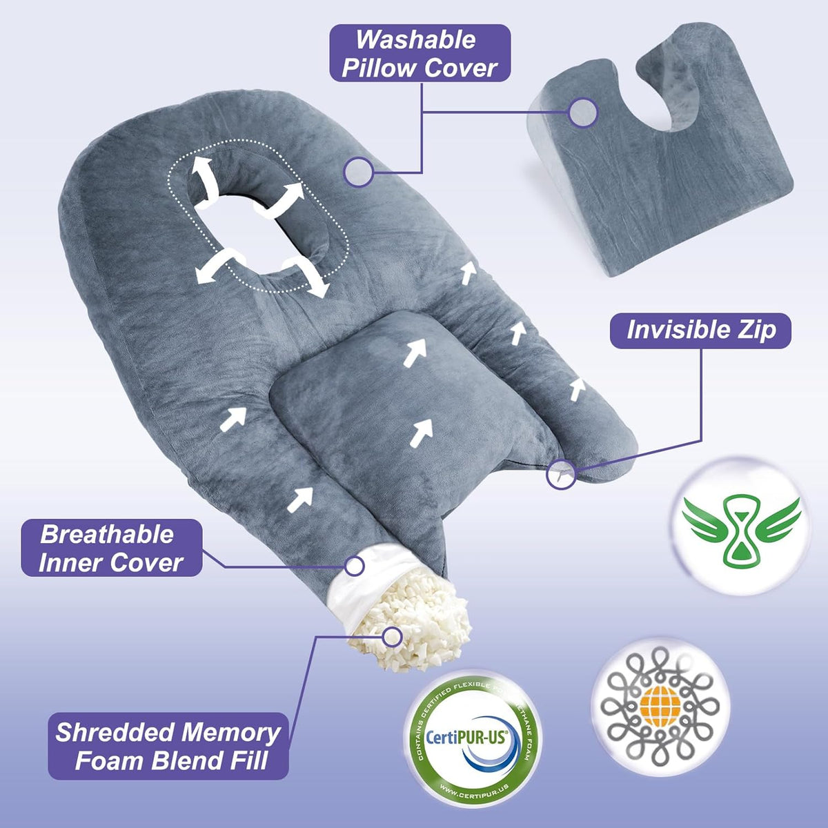 Face Down Recovery Pillow - Support Cushion for Stomach Sleeping