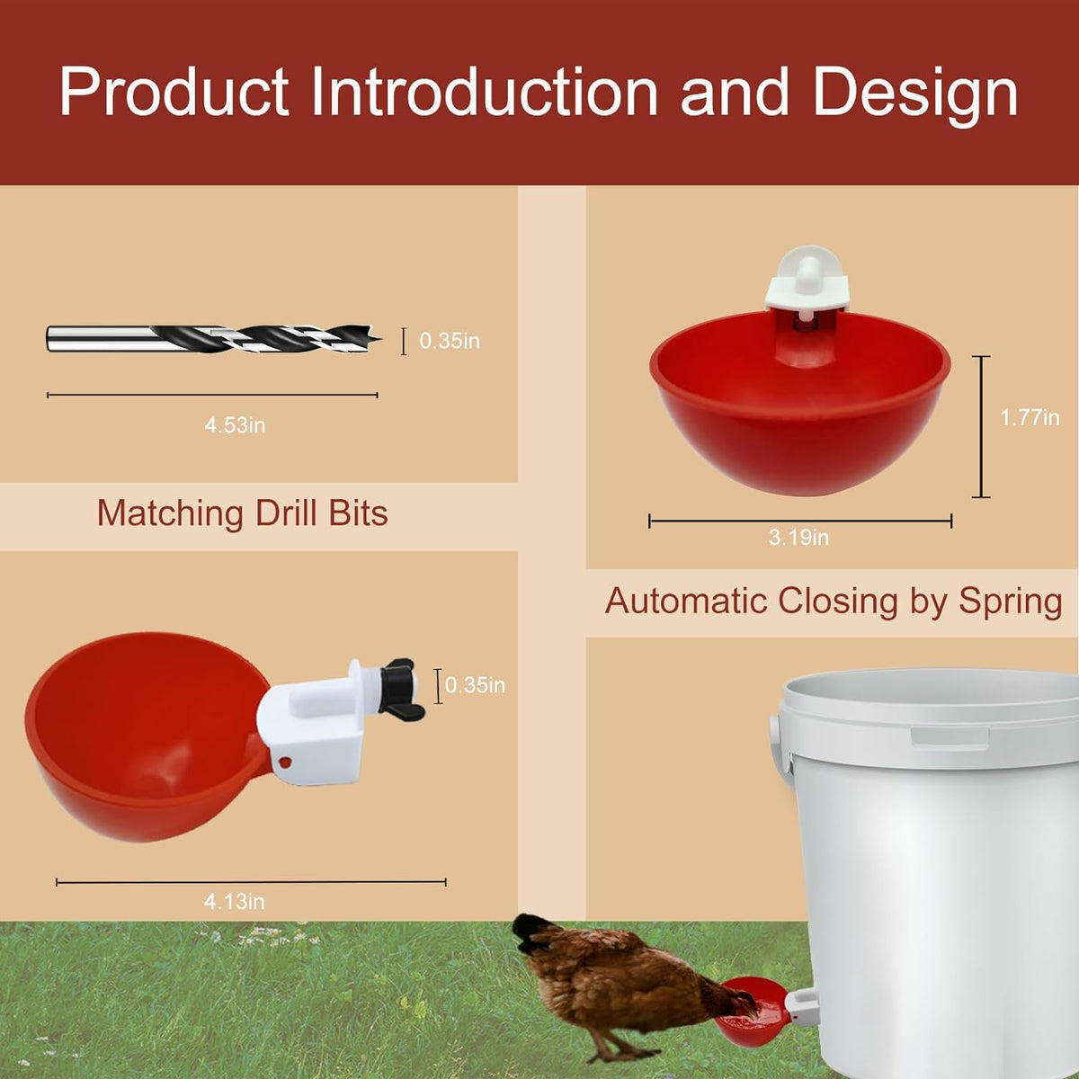 Automatic Chicken Waterer - Gravity-Fed Poultry Cups (10-Pack)