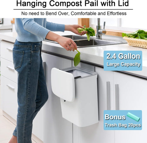 2.4-Gallon Compost Bin - Odor-Sealing Countertop or Under-Sink